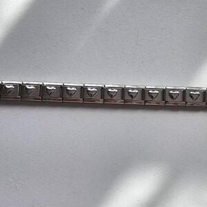 Silver Tone Puffy  Heart Italian Starter Charm Bracelet